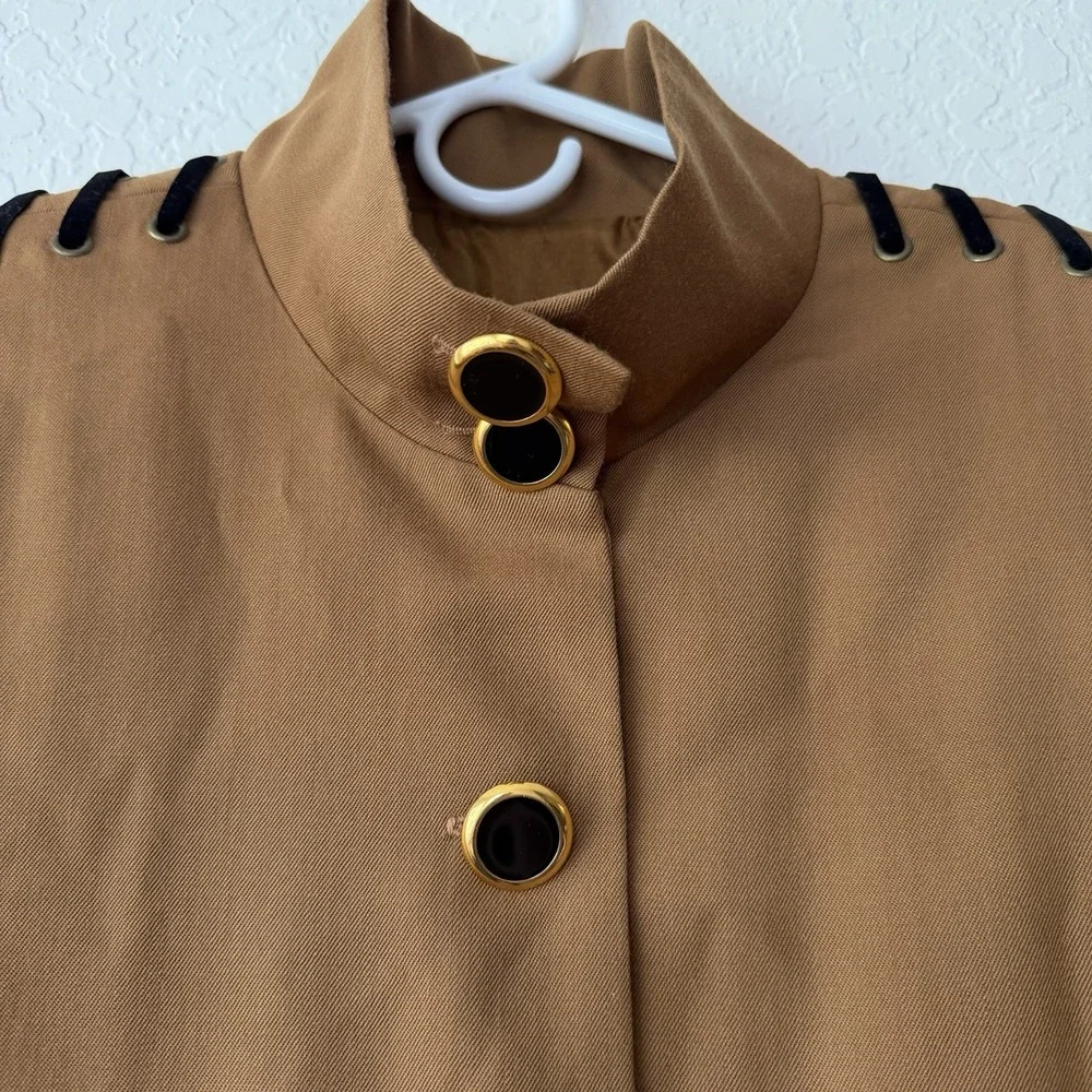 Vintage Wool Coat Dress Funnel Neck Brown Size 14 Sandra Ow-Wing NR1 80s